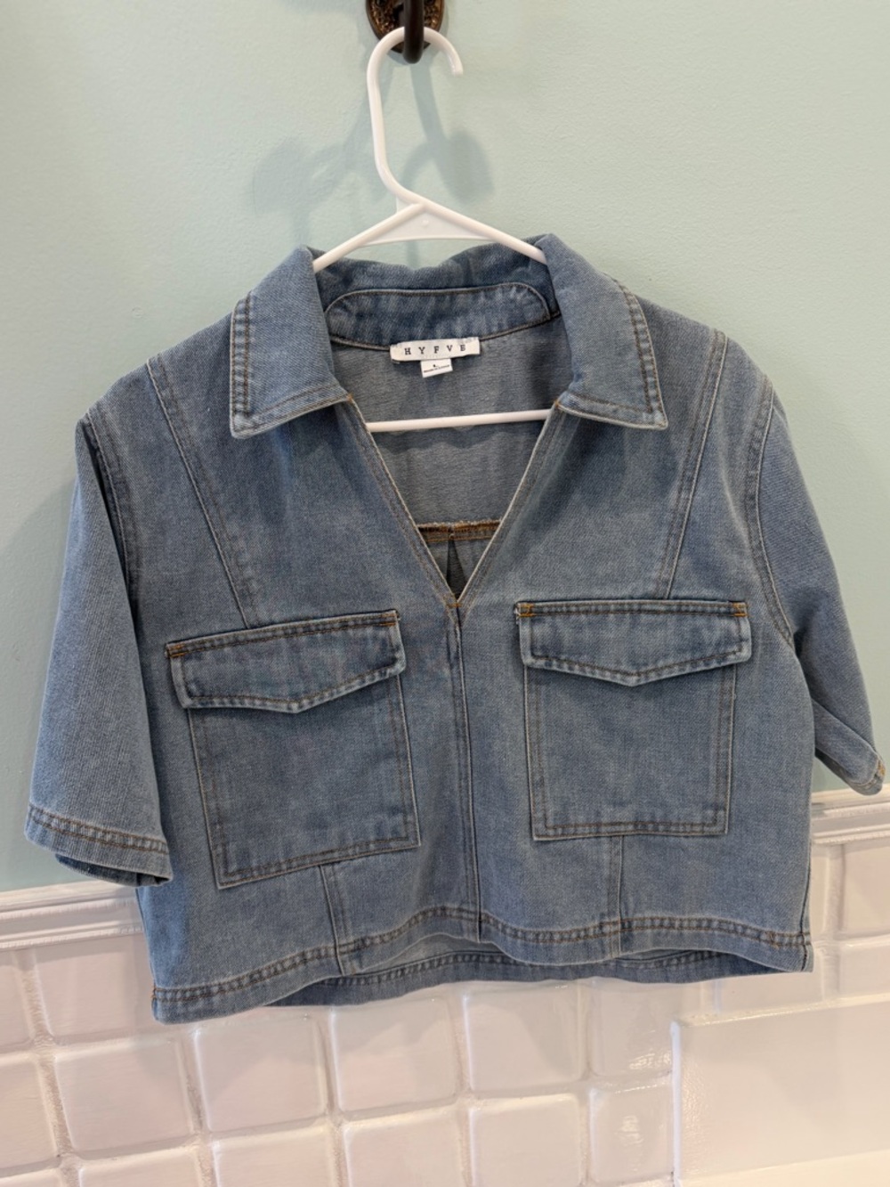HYFVE Palmetto Moon Denim Cropped Top Large L NWOT